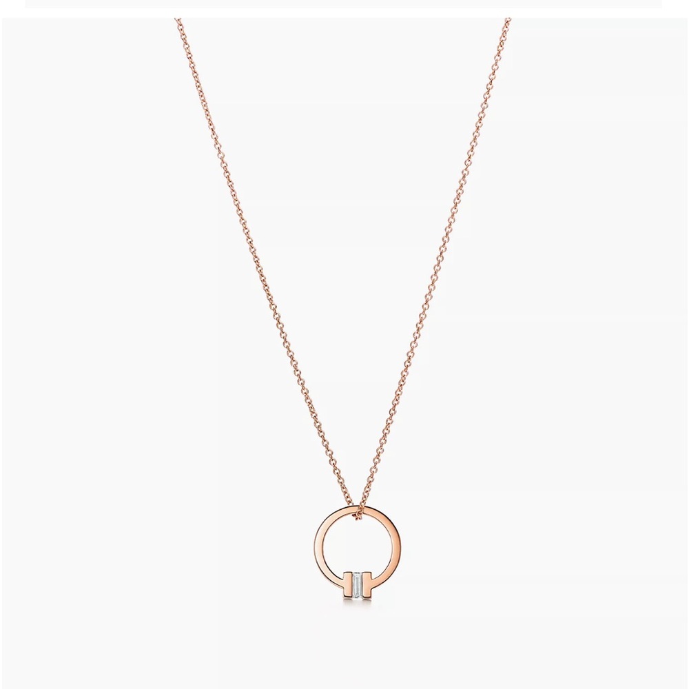 Tiffany Gold T Pendant with Baguette Diamond